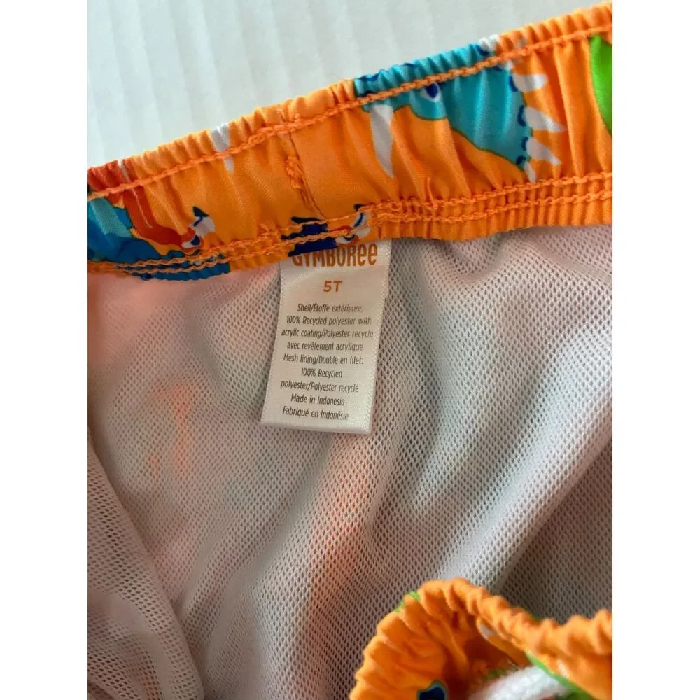 Gymboree Boys 5T Dinosaur Swim Trunks Orange Surfing Dino Board Shorts